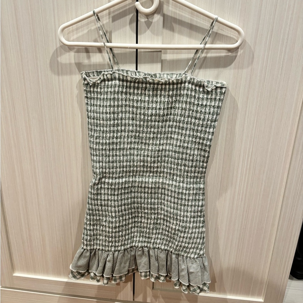 Green & White Gingham Dress